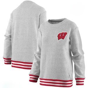 Womens Pressbox Wisconsin Badgers Chenille Patch Terry Crew Sweatshirt XL